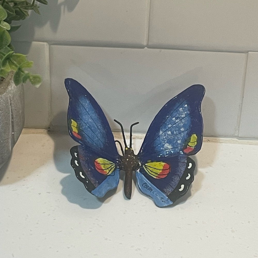 Blue Paper Machê Butterfly Wall Ornament from Izamal, Yucatán Mexico